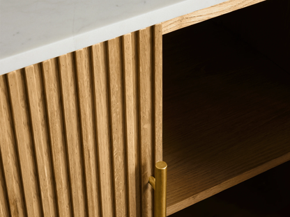 Rural Marble-Top Oak Sideboard Cabinet