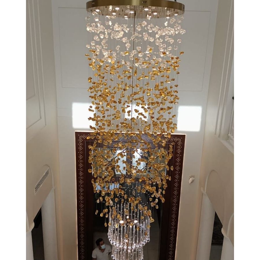 Elegant Rainfall Blue Gem Glass Chandelier: Dazzling Italian Concept Lighting Fixture