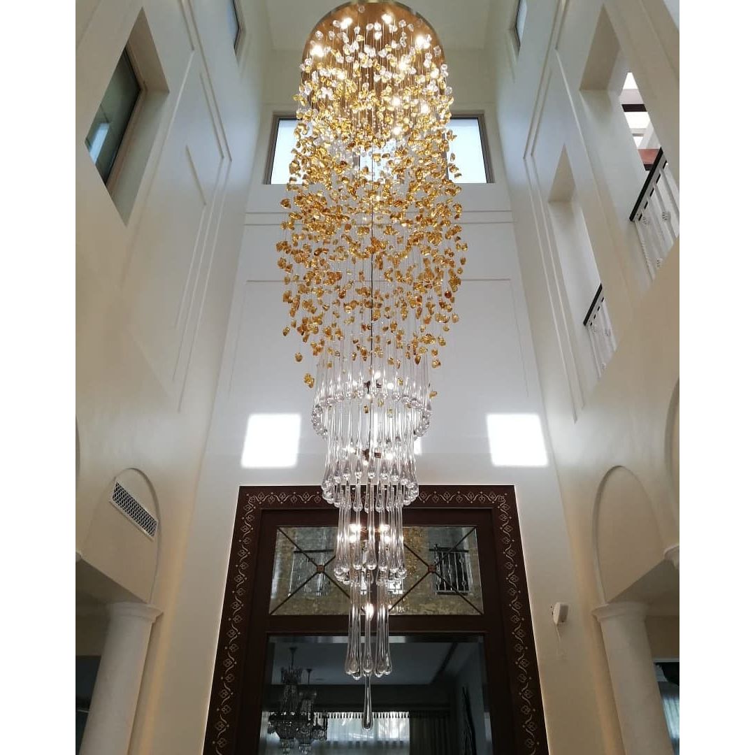 Elegant Rainfall Blue Gem Glass Chandelier: Dazzling Italian Concept Lighting Fixture
