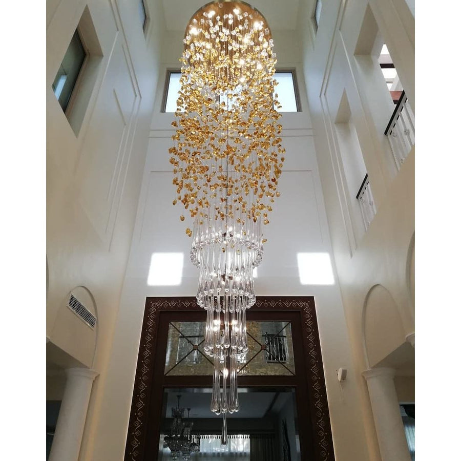 Elegant Rainfall Blue Gem Glass Chandelier: Dazzling Italian Concept Lighting Fixture