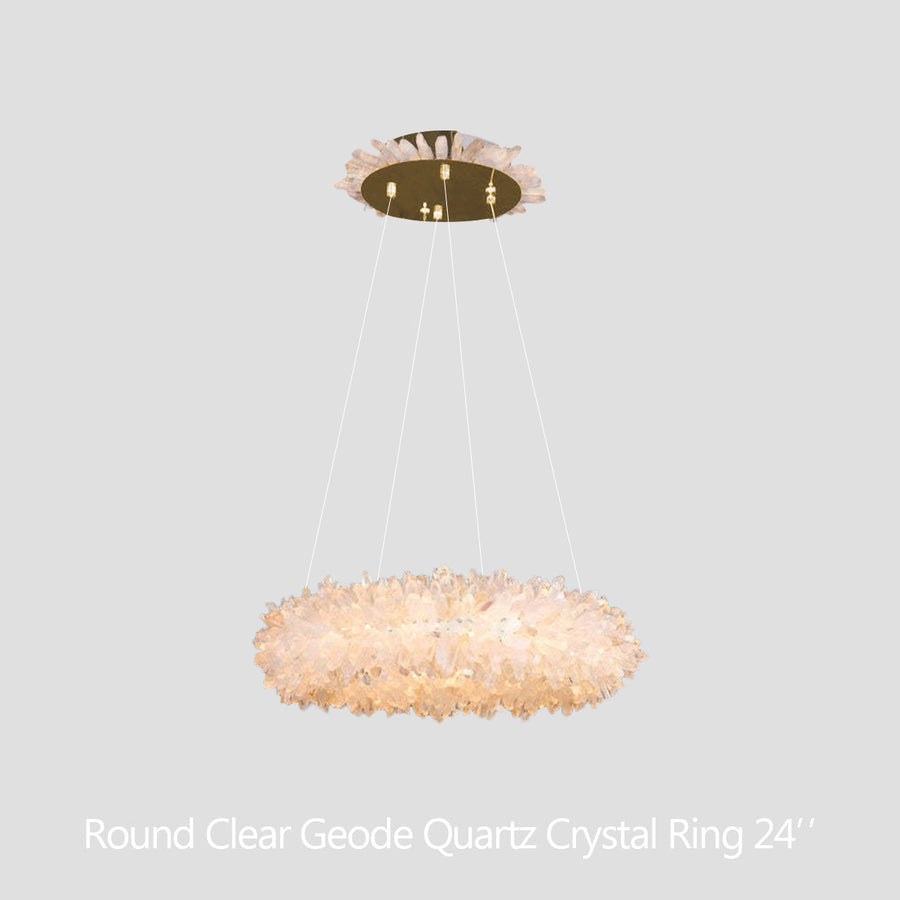 24-47 Inch Round Clear Geode Quartz Crystal Ring Pendant Light Modern Chandelier for Living Room