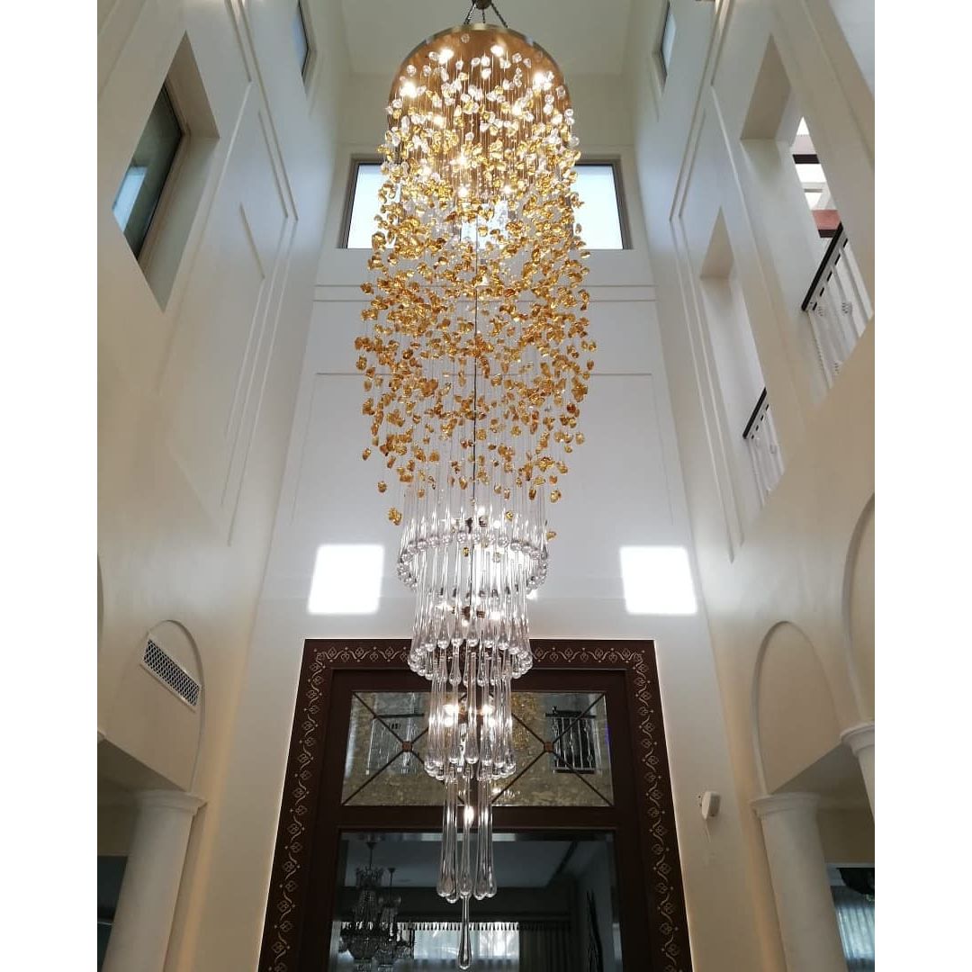 Elegant Rainfall Blue Gem Glass Chandelier: Dazzling Italian Concept Lighting Fixture