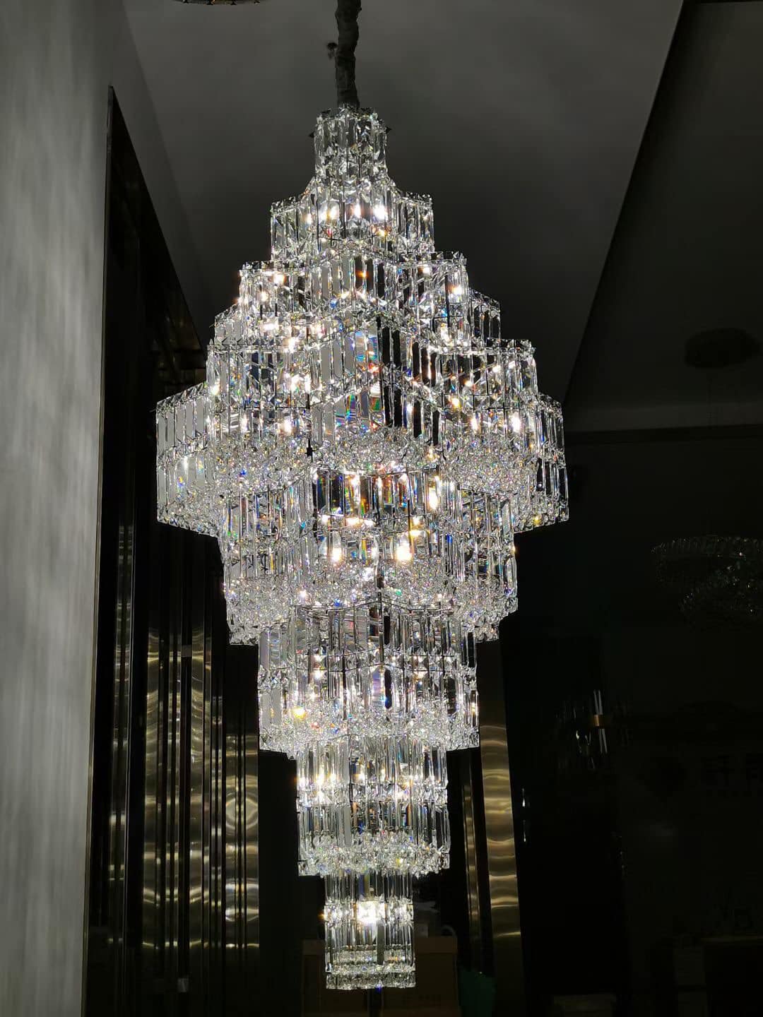 Extra Large Plaza Hall  Multi-Tier Crystal Chandelier Foyer Living Room Staircase Ceiling Lighting Fixture  In Chrome/Gold Finish