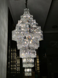 Extra Large Plaza Hall  Multi-Tier Crystal Chandelier Foyer Living Room Staircase Ceiling Lighting Fixture  In Chrome/Gold Finish