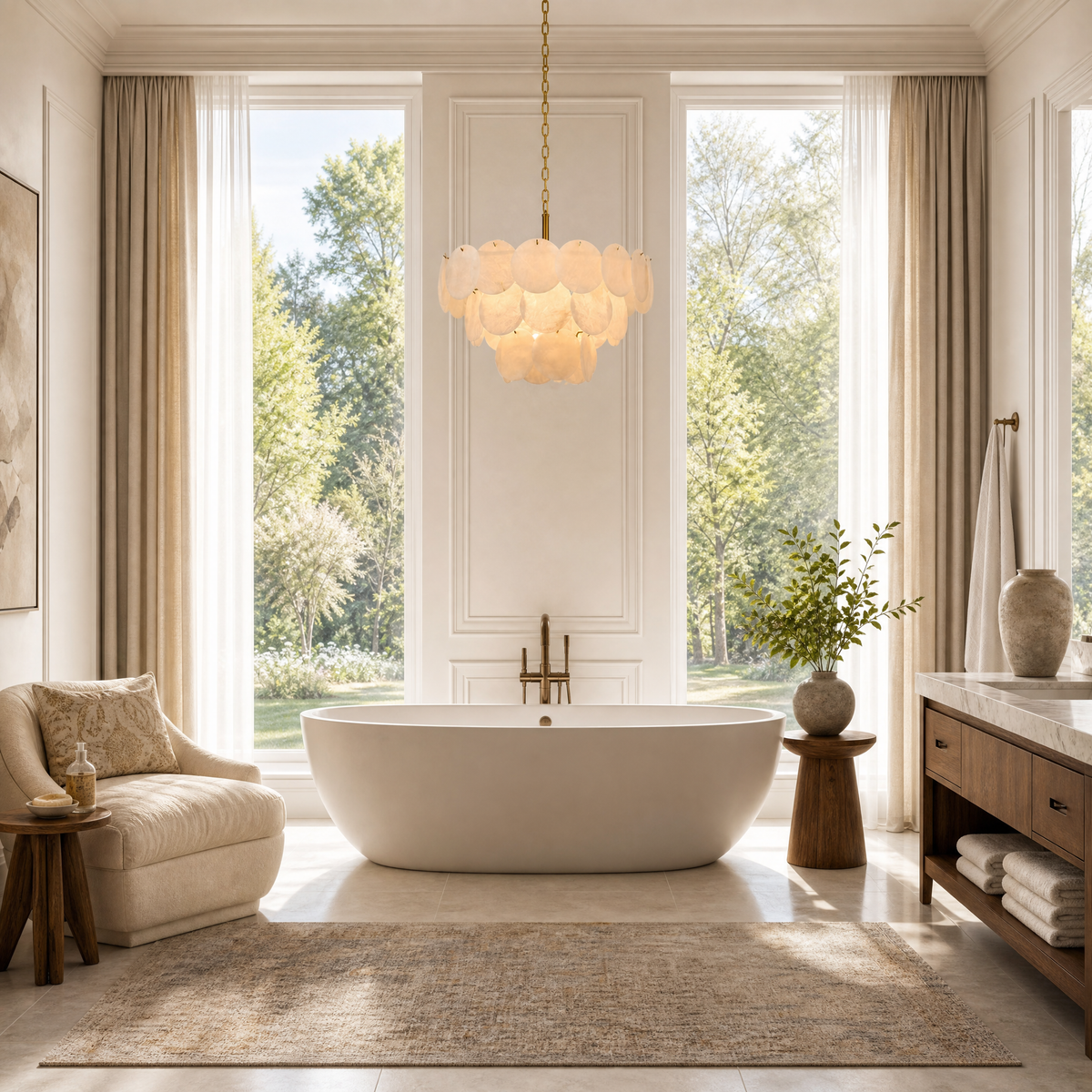26" Natural Alabaster Round Chandelier