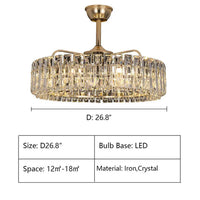 New Modern Invisible Fan Light Candle Crystal Chandelier for Living/Dining Room/Bedroom