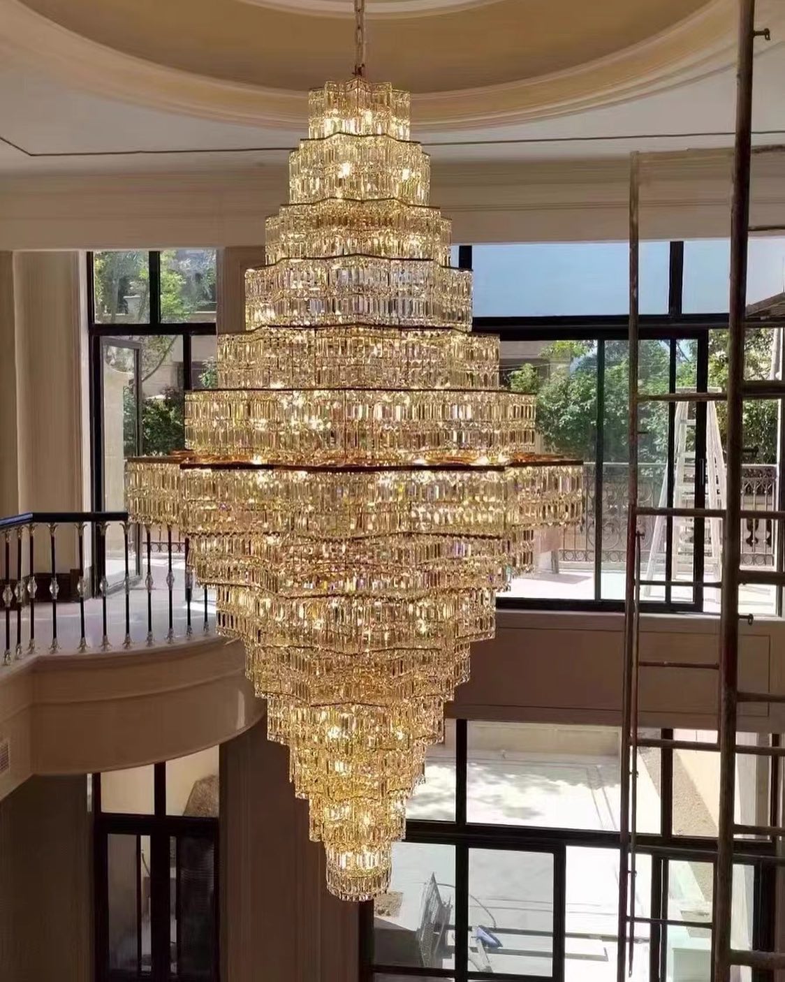 Extra Large Plaza Hall  Multi-Tier Crystal Chandelier Foyer Living Room Staircase Ceiling Lighting Fixture  In Chrome/Gold Finish