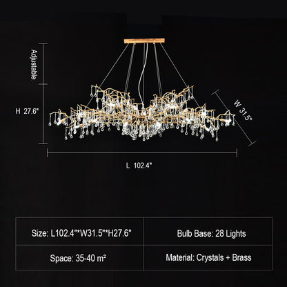 Extra Large Branch Crystal Drops Chandelier for Living/ Dining Room