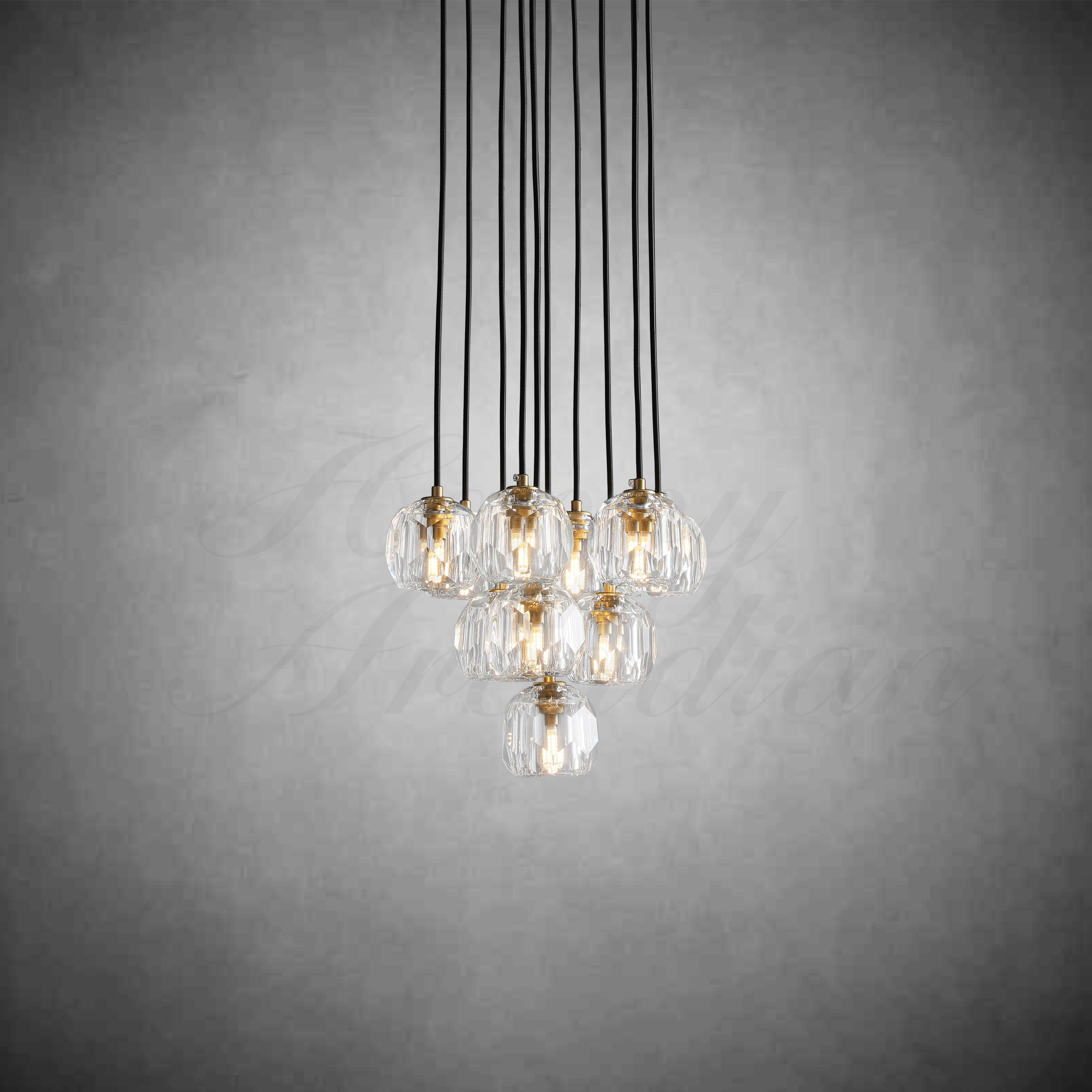 HA Bola De Smoke Crystal Round Cluster Chandelier 14"