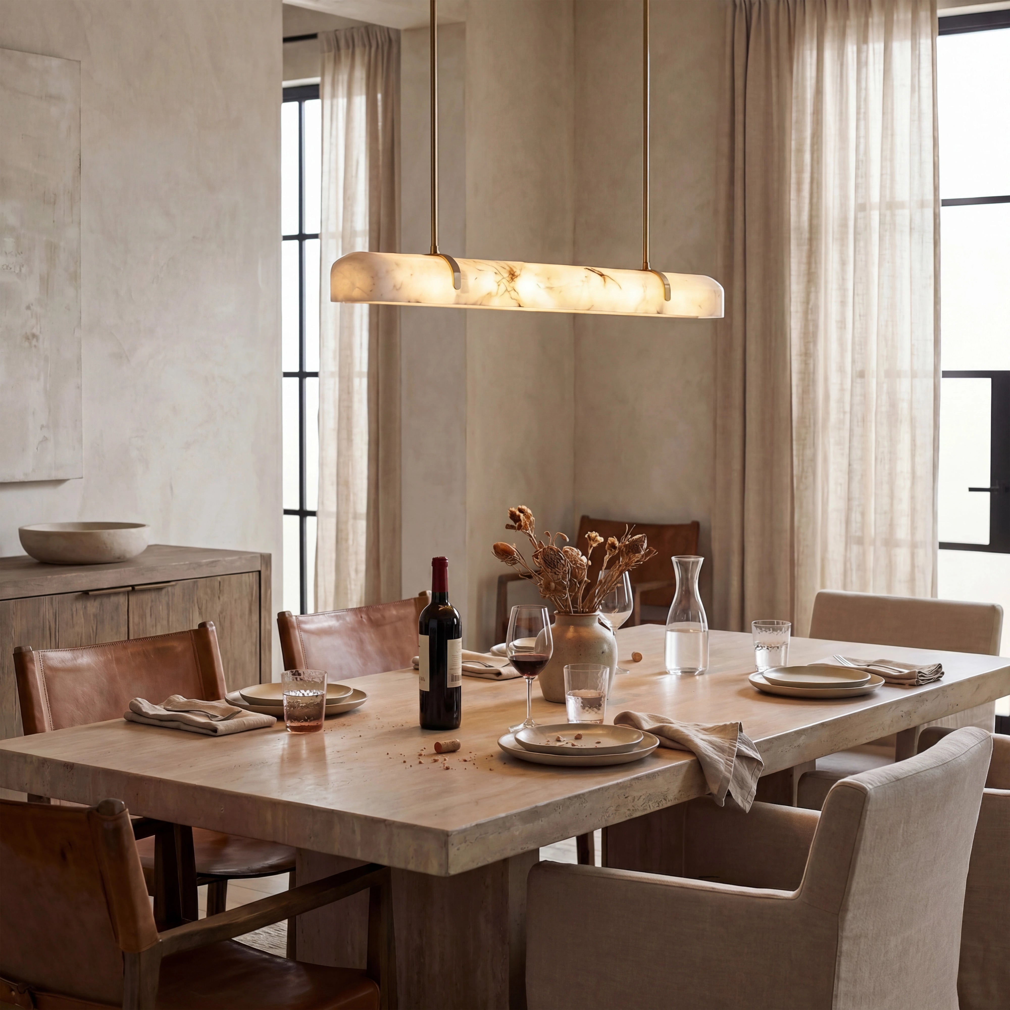 Linear Alabaster Chandelier, Kitchen Island Pendant Light