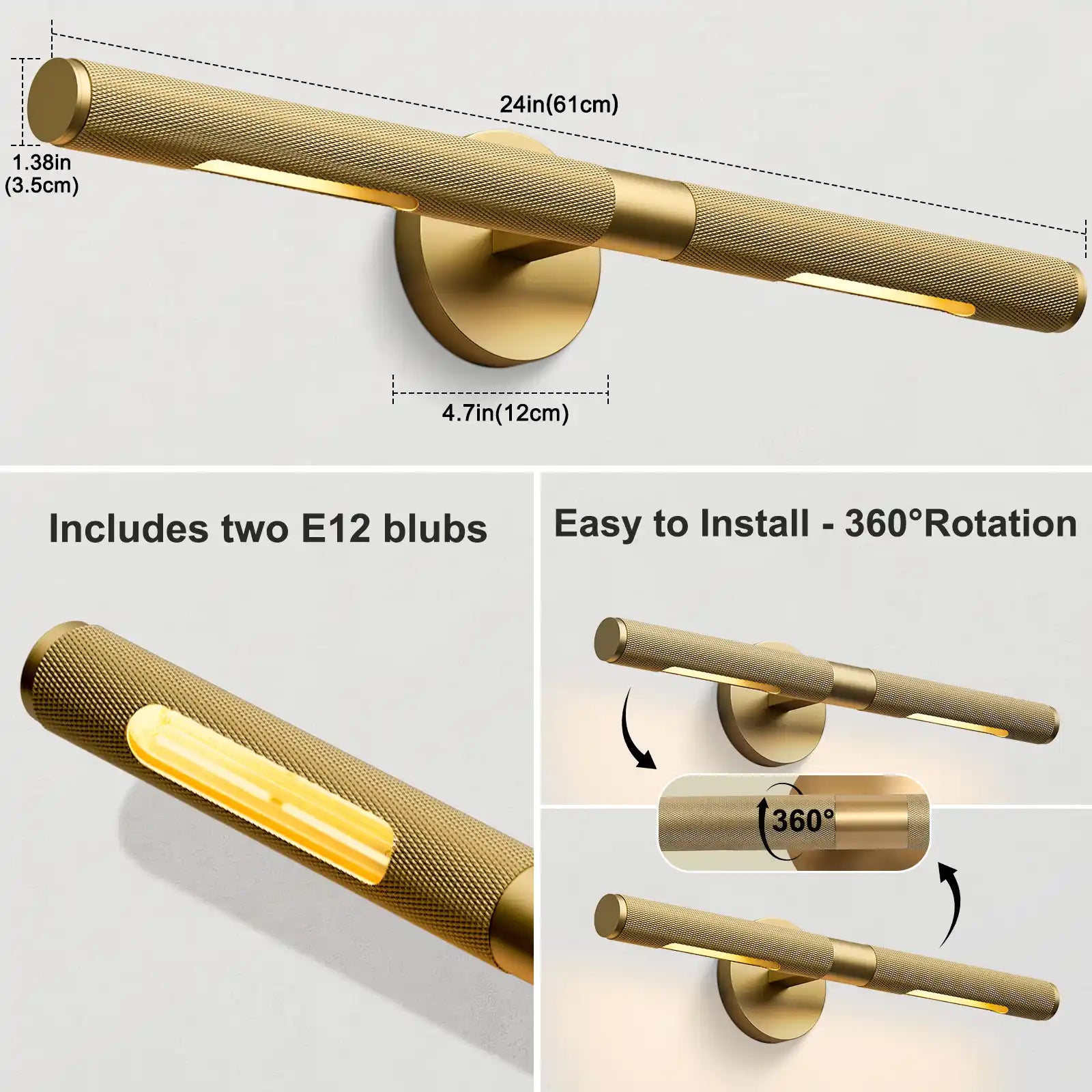 Black Copper Bathroom Wall Sconce Light with 360° Rotatable Shade