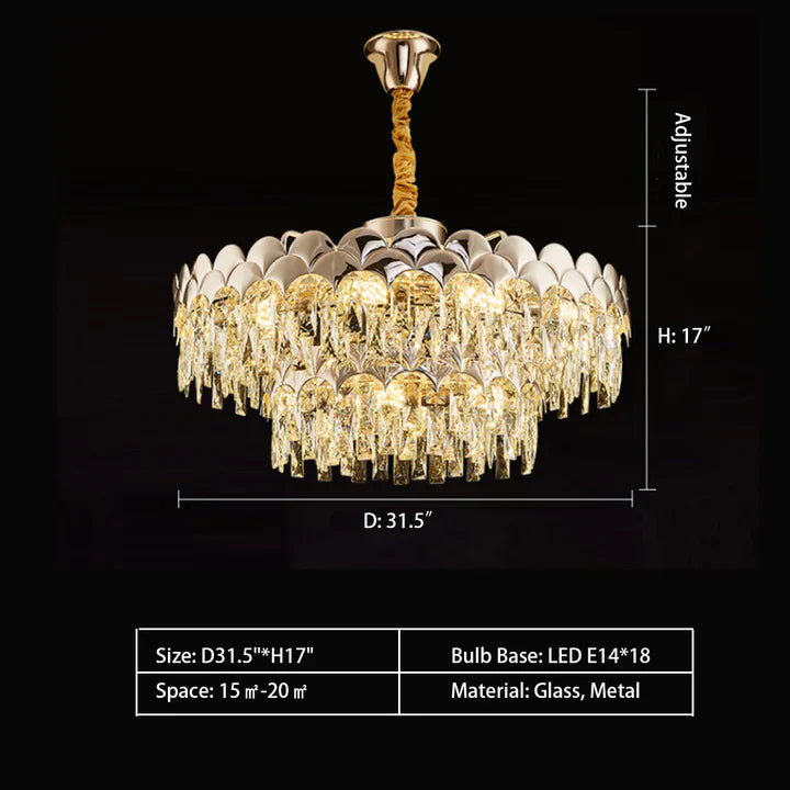 Modern Fish Scale Tiered Crystal Pendant Chandelier Suit for Living Room & Bedroom