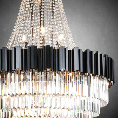 Inverted triangle crystal round pendant light