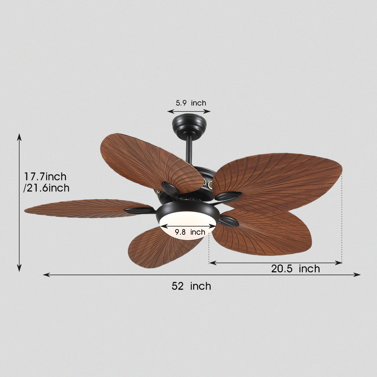 Retro Banana Leaf Shaped Blade Ceiling Fan Lamp 52"