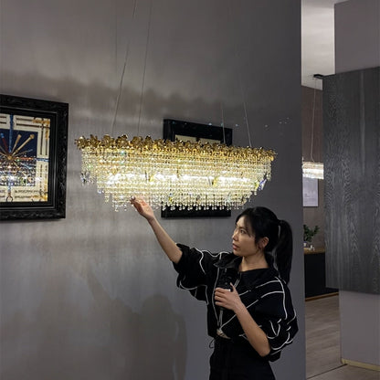 New Modern Luxury Rectangle Art Design Butterfly Crystal Chandelier for Kitchen Island/Dining Area
