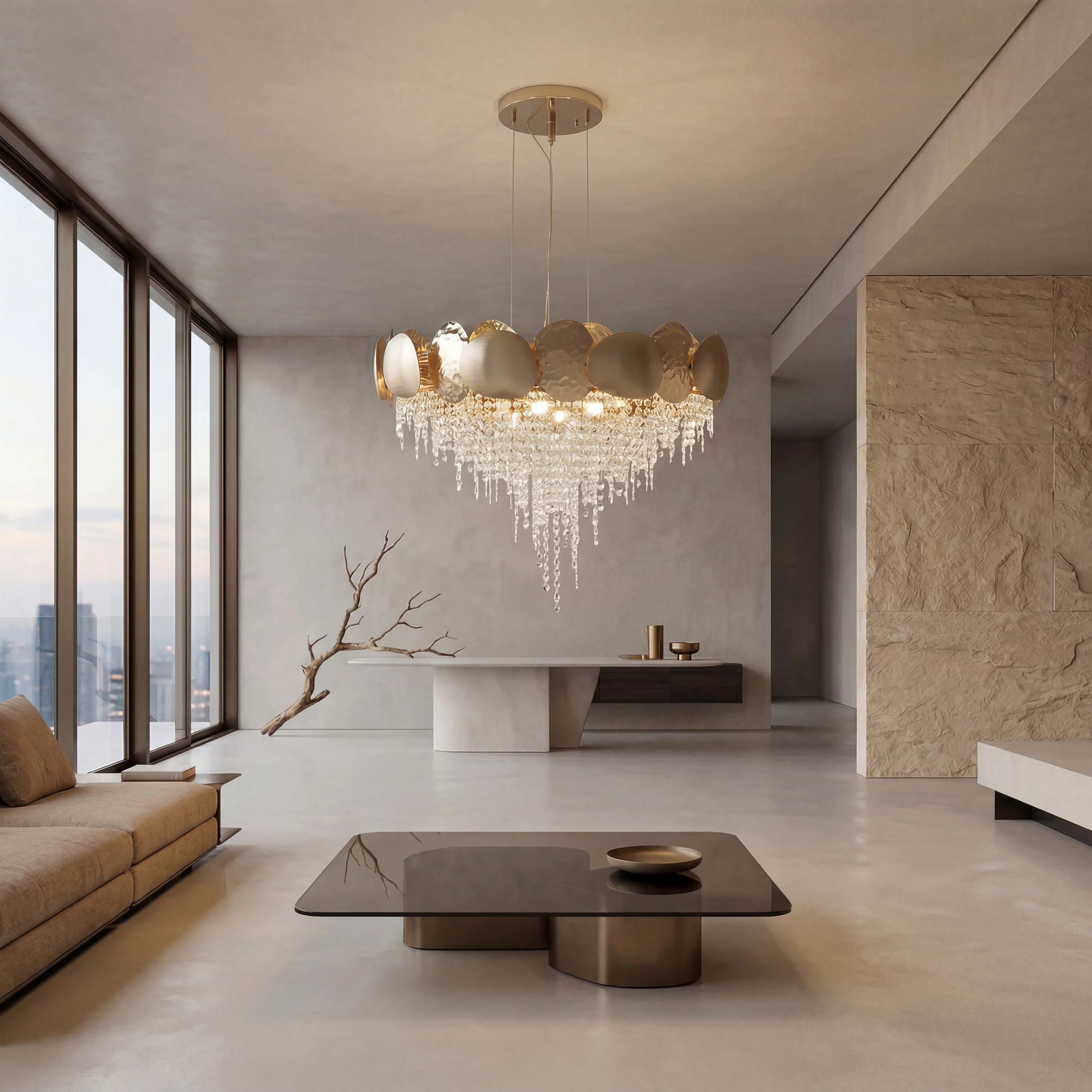 Amadeo Round Brass Crystal Chandelier