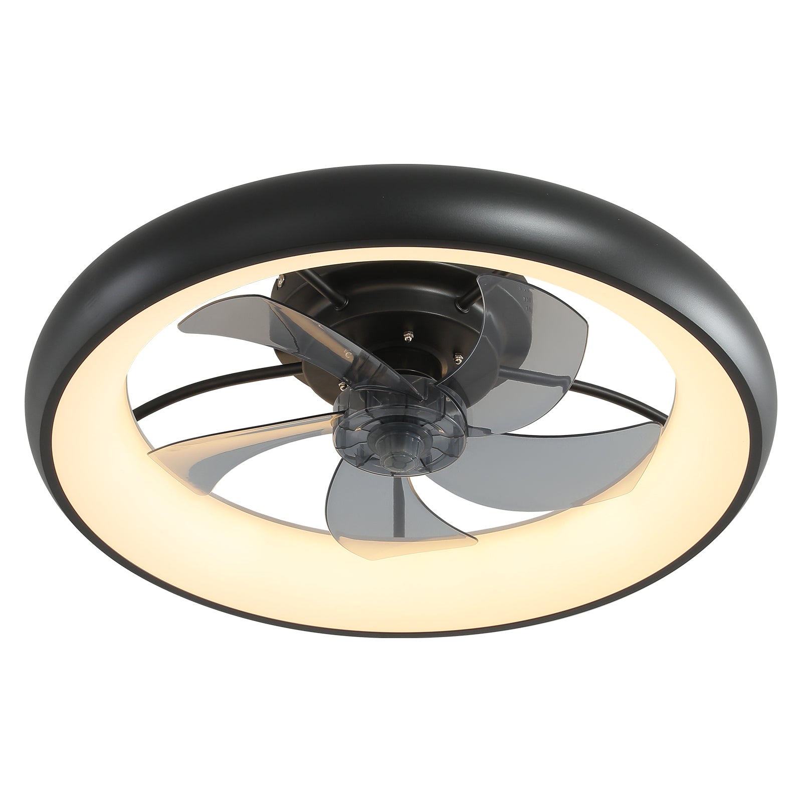 Invisible Blades Semi Flush Mount Fan with Lights, Dimmable LED Reversible Blades Timing with Remote Control (Black)