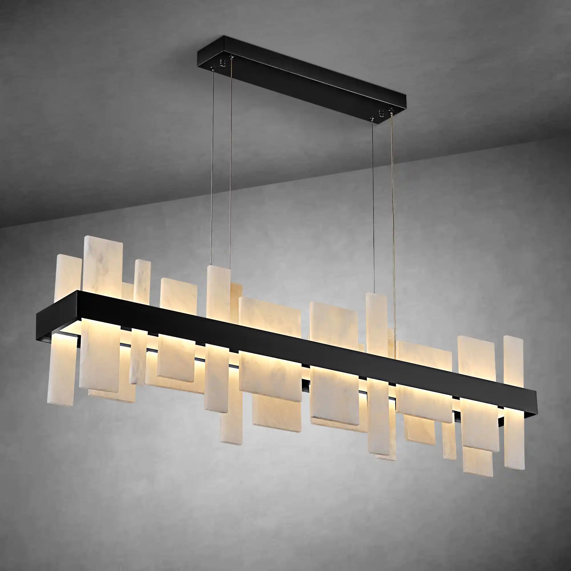 46.8" Adjustable Alabaster Chandelier Over Table for Dining Room