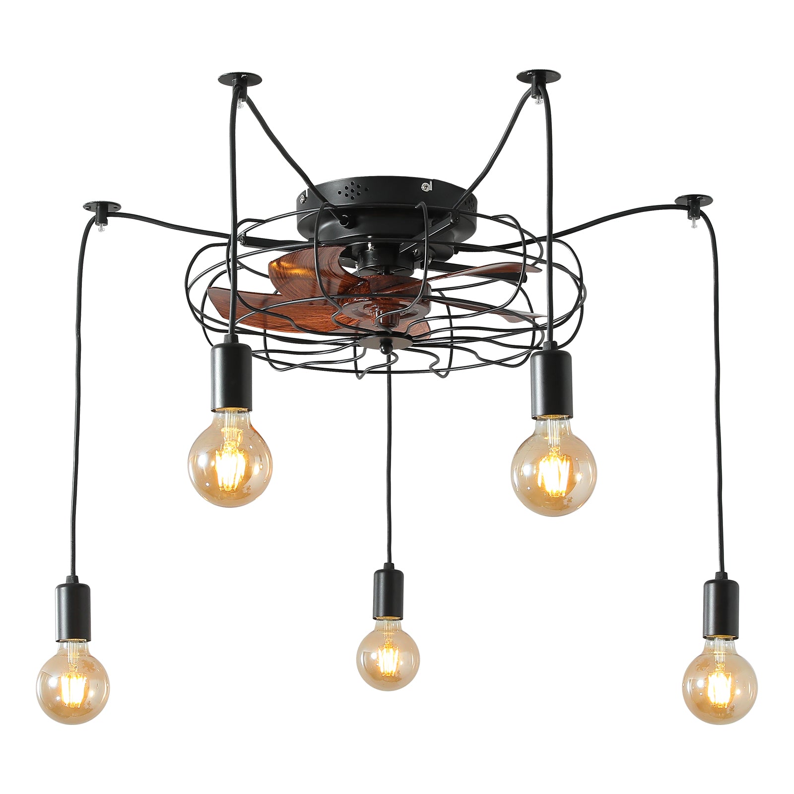 Vintage Industrial Chandelier Ceiling Fan With Remote for Living Room