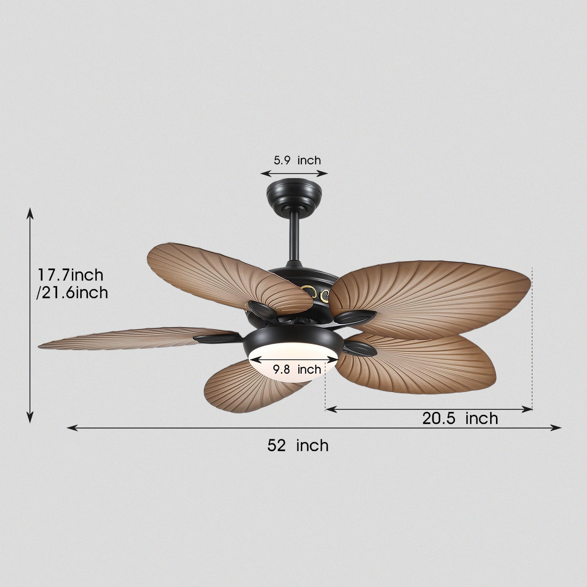 Retro Banana Leaf Shaped Blade Ceiling Fan Lamp 52"