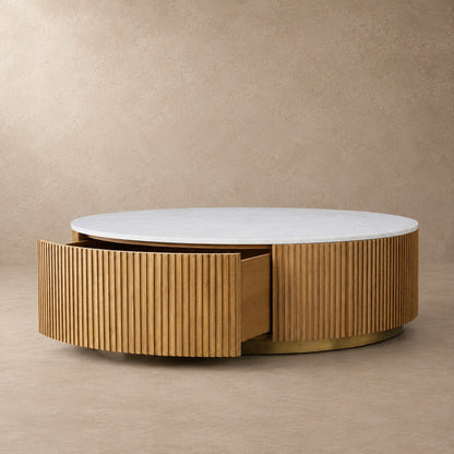 Happyarcadian Stone Top Round Storage Coffee Table