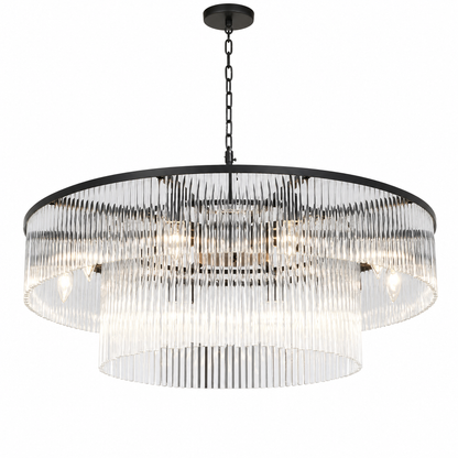 D800 Double-Layer Striped Column Round Pendant - Black