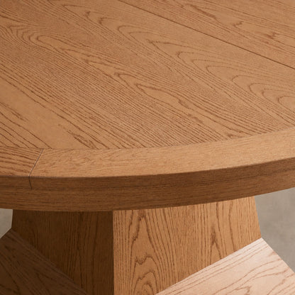 Round Oak Extension Dining Table with Leaves
