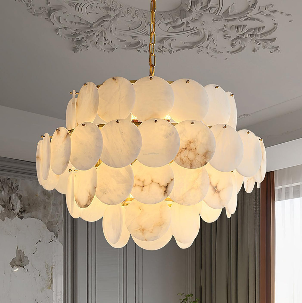 Alabaster Shell Brass Chandelier with 2/3/4/5/6 layer