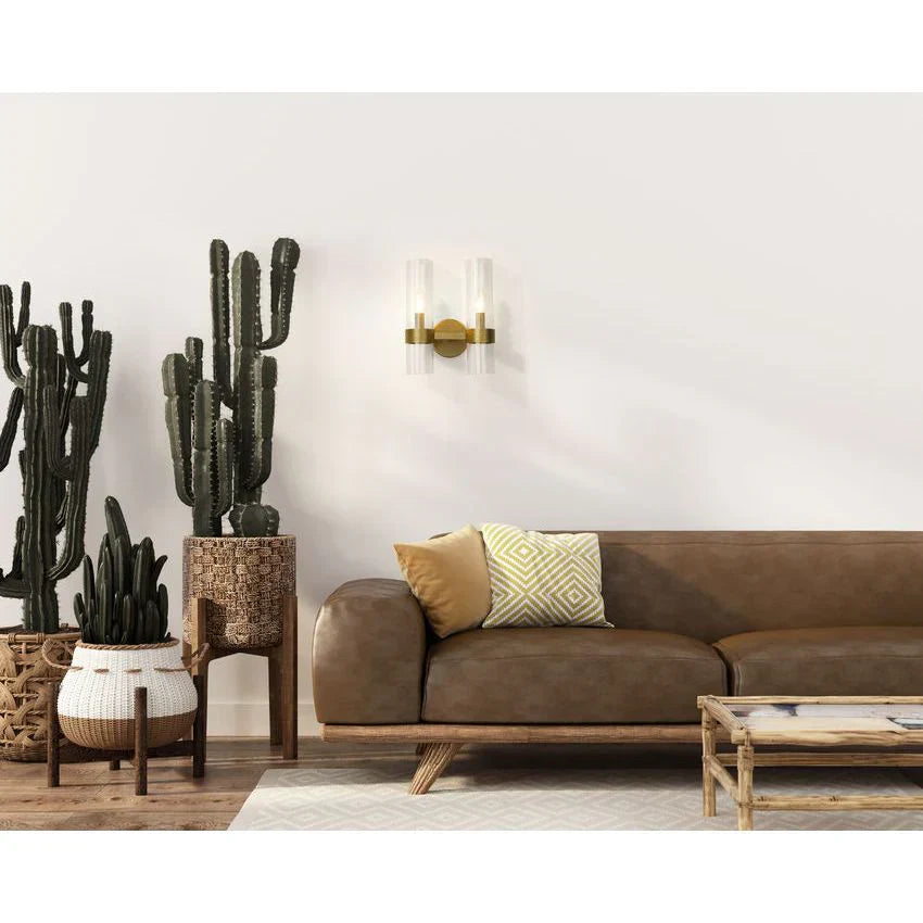 Modern Industrial Double Wall Sconce with Brass, Black, Nickel Finishes