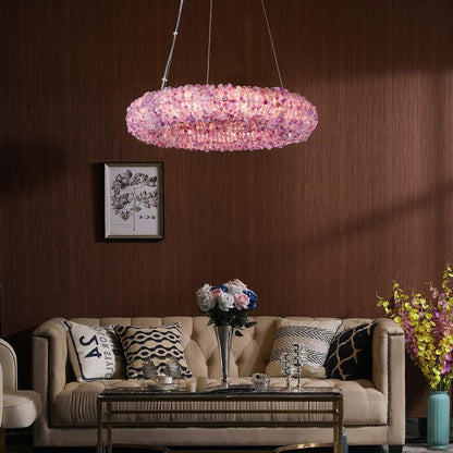 Amber Tadeo Purple Rock Crystal Round Luxury Chandelier