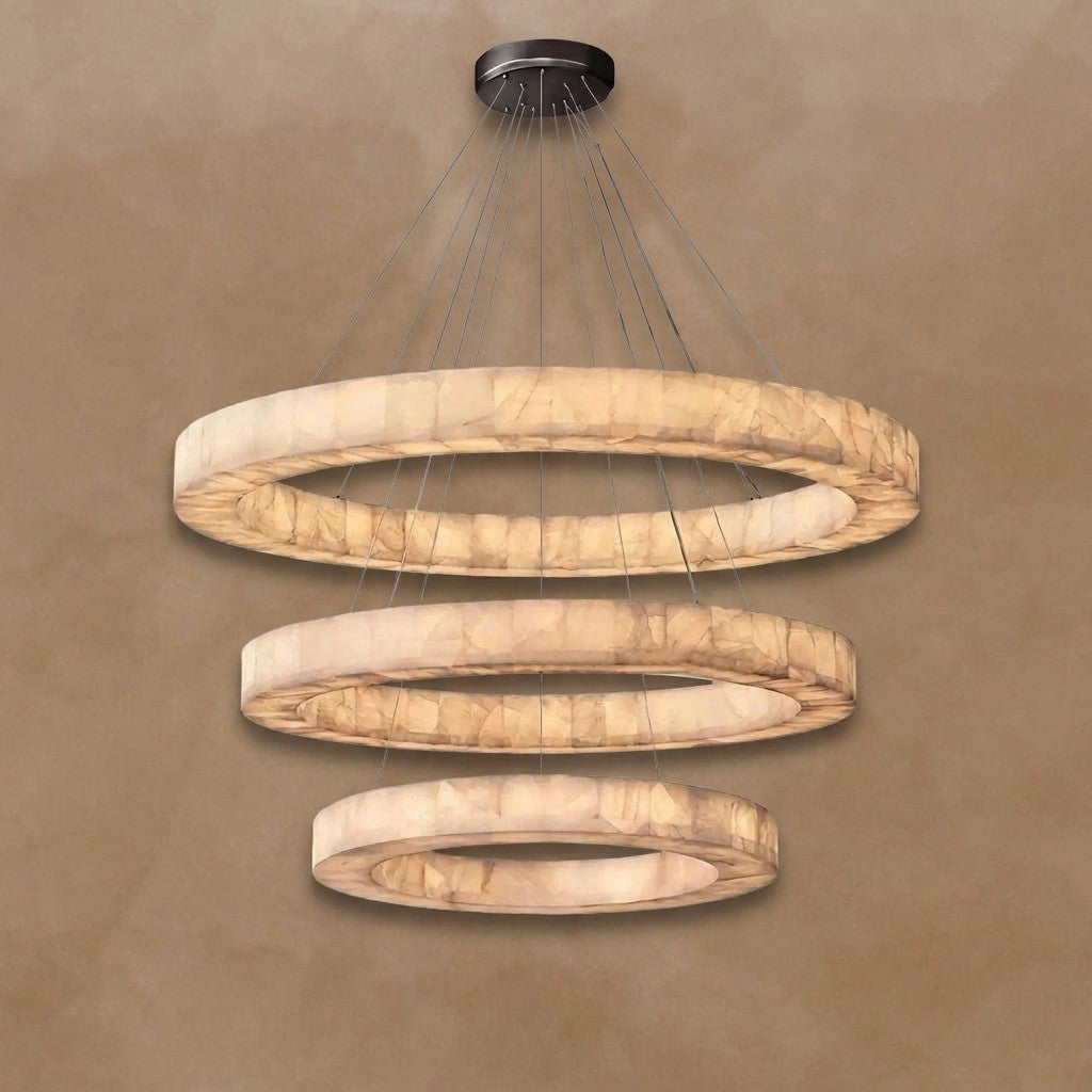 3-TIER ROUND ALABASTER CHANDELIER 39" 47" 59"D