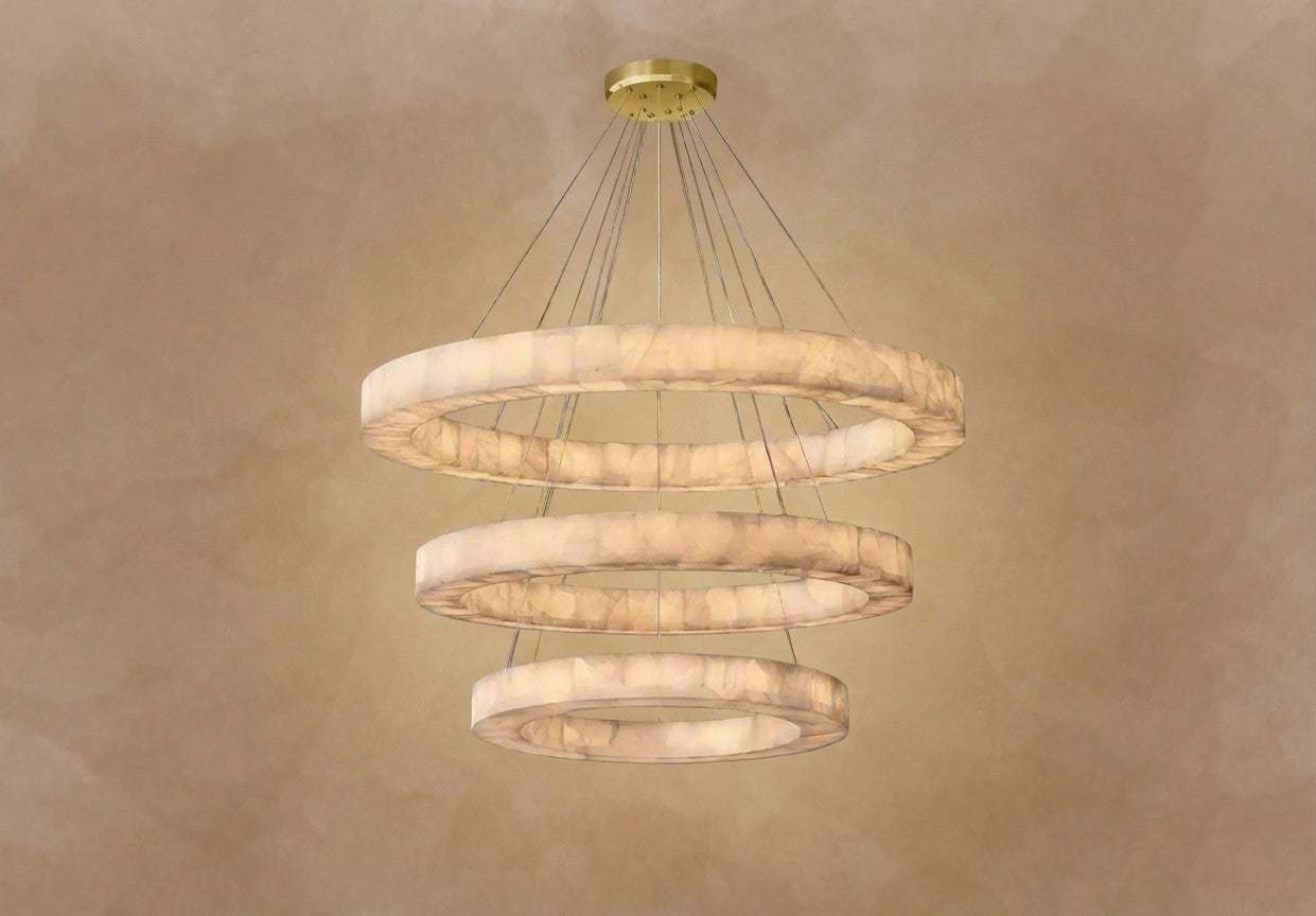 3-TIER ROUND ALABASTER CHANDELIER 39" 47" 59"D