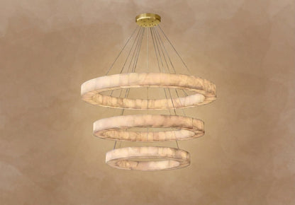 3-TIER ROUND ALABASTER CHANDELIER 39" 47" 59"D