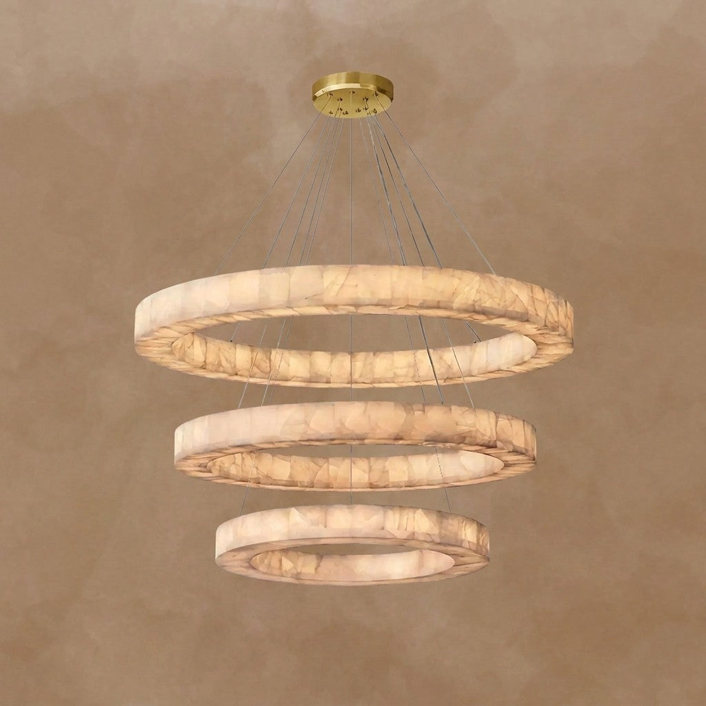 3-TIER ROUND ALABASTER CHANDELIER 39" 47" 59"D