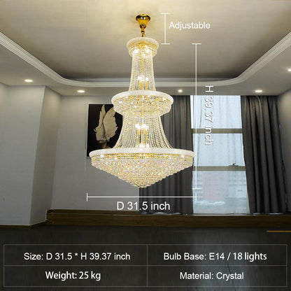 Luxury Crystal Chandelier for Grand Villa Hall and Duplex Staircase Lighting
