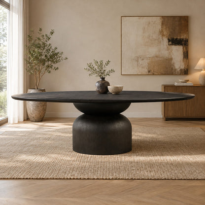 Hand-Sculpted Modern Oval Oak Dining Table