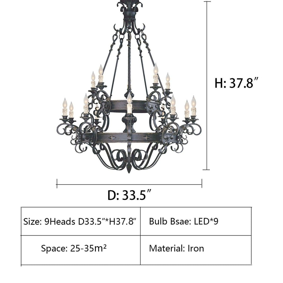 Vintage Iron Simple Candle Art Chandelier for Living Room / Villa / Stairs - Yovalighting
