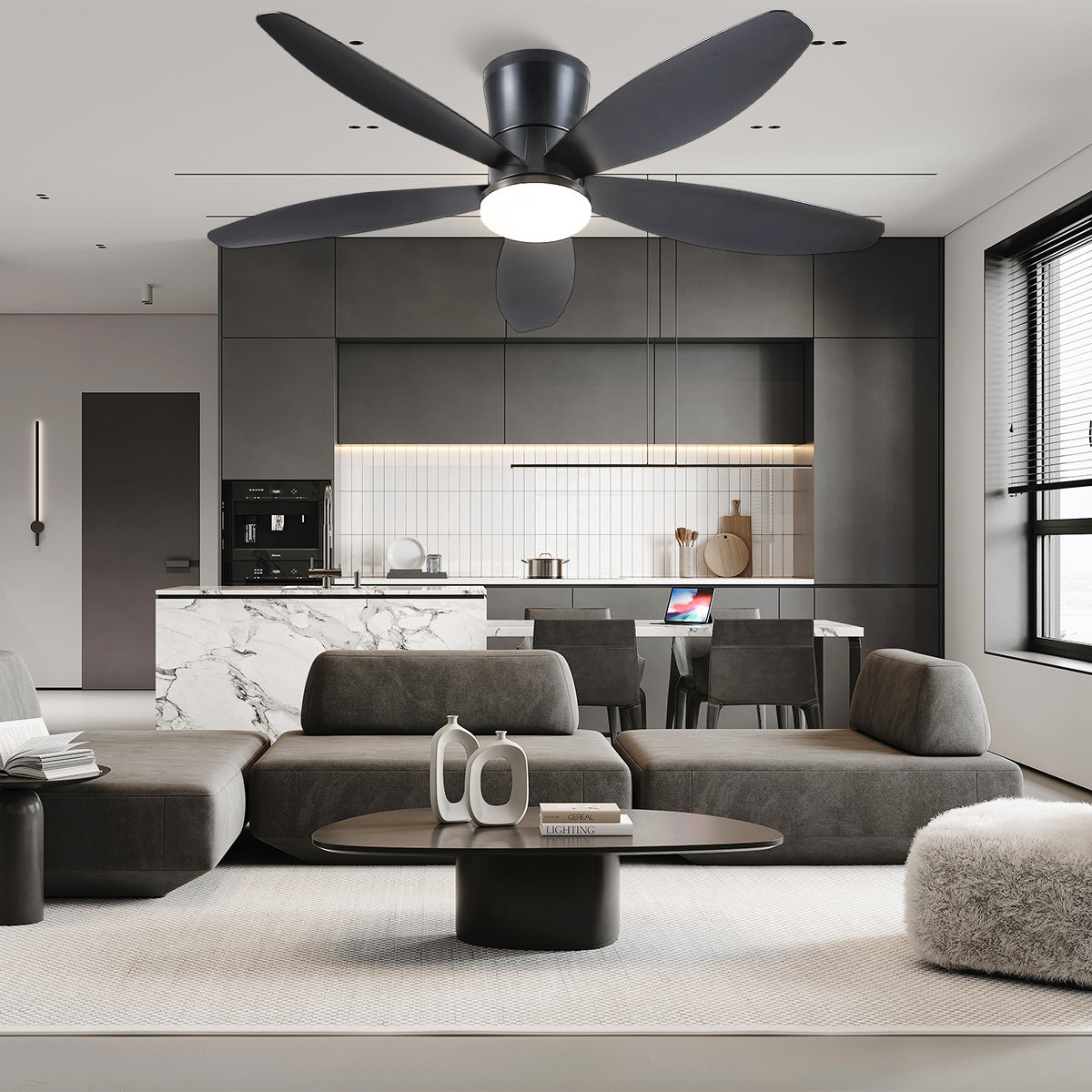 Indoor/Outdoor Recessed Black Ceiling Fan Light