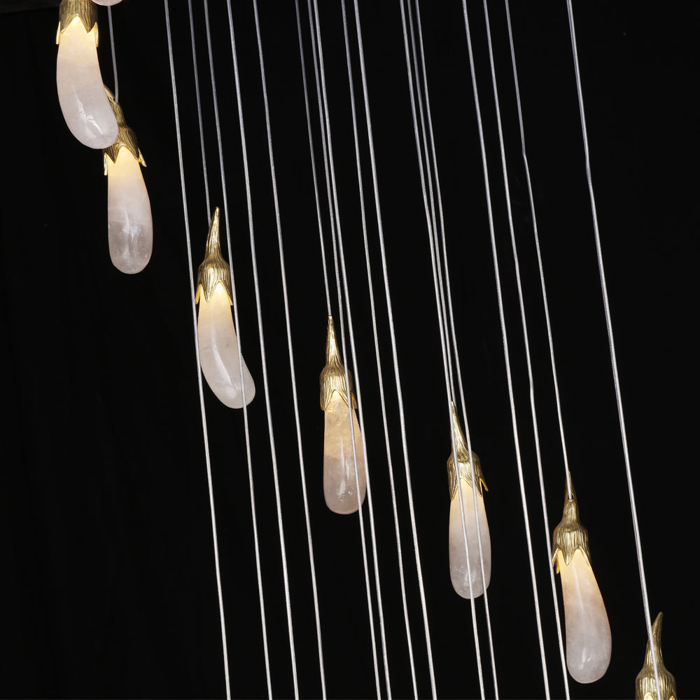 Kathleen 24 Light Long-eggplants Modern Rock Crystal Chandelier Staircase