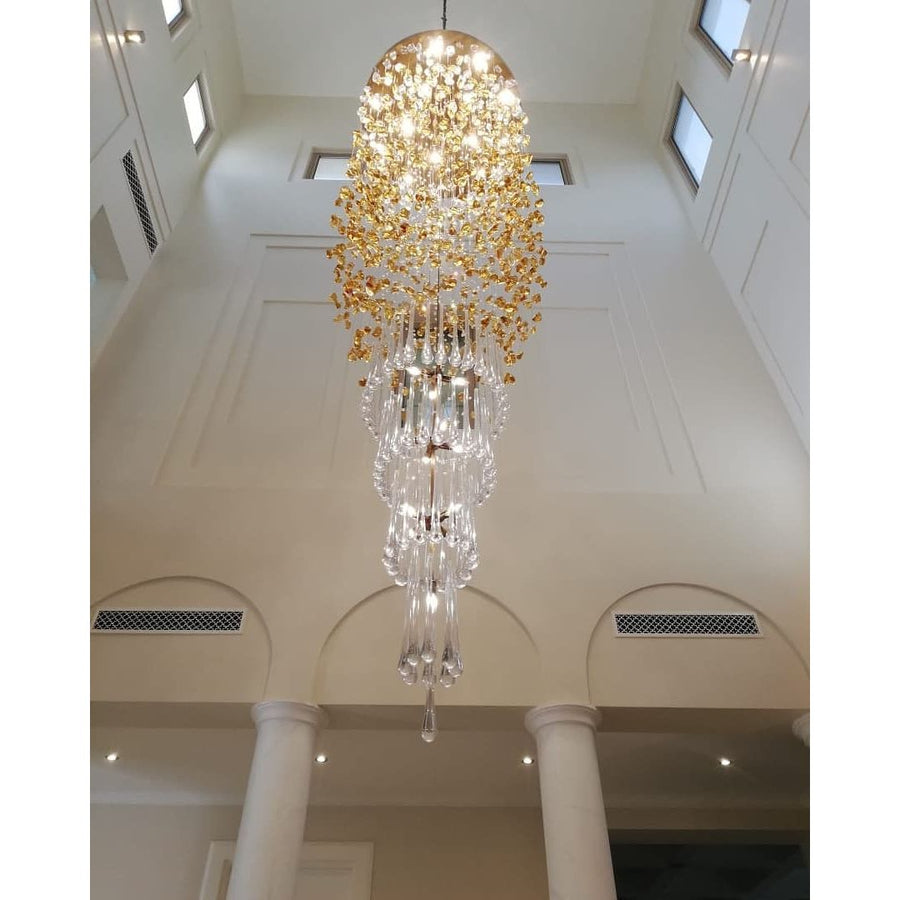Elegant Rainfall Blue Gem Glass Chandelier: Dazzling Italian Concept Lighting Fixture