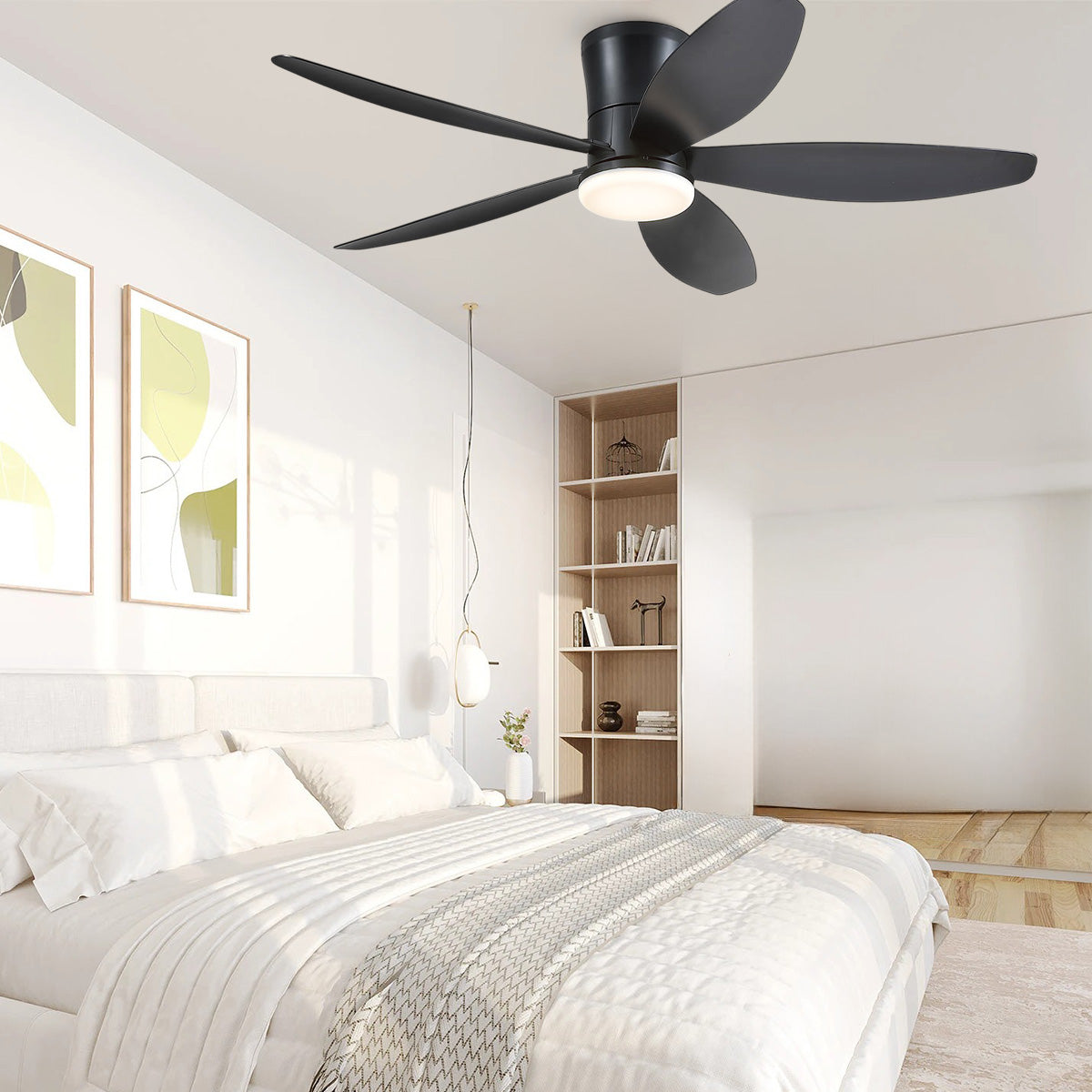 Indoor/Outdoor Recessed Black Ceiling Fan Light