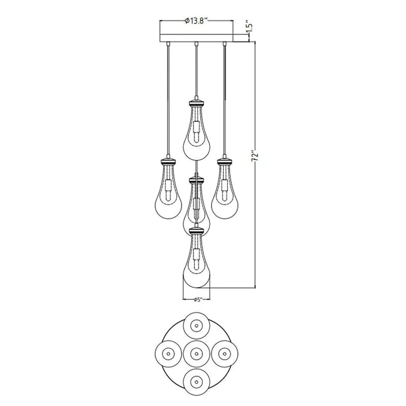 HA Raindrop 5 Lights Round Pendant Lamp, Kitchen Island Light Fixtures