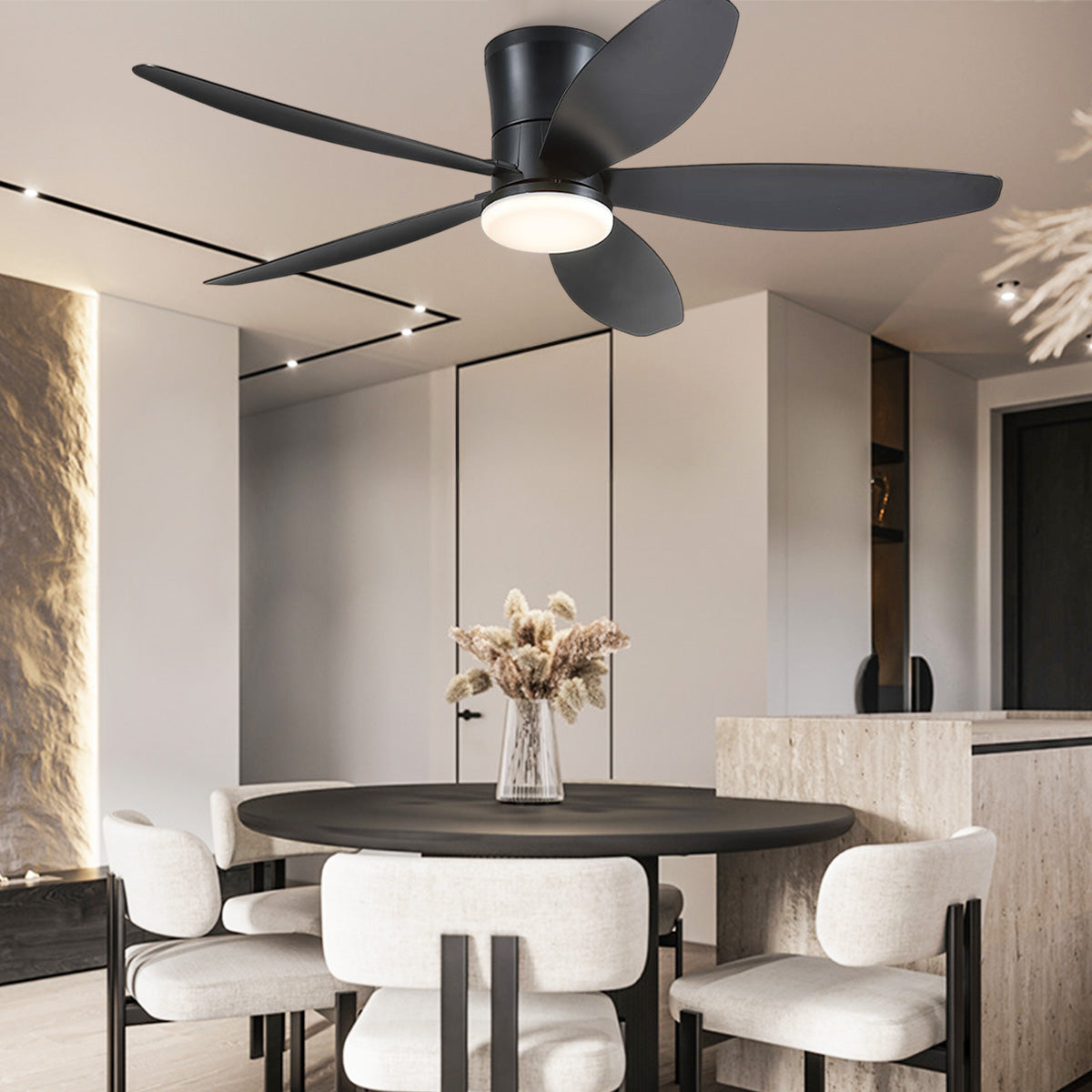 Indoor/Outdoor Recessed Black Ceiling Fan Light