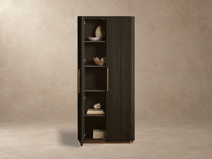 Tall Reeded Oak Storage Cabinet with Doors
