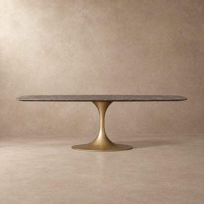 Happyarcadian Steel Base Marble Surface Dining Table