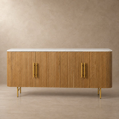 Rural Marble-Top Oak Sideboard Cabinet
