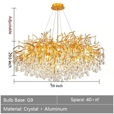 Stunning Tree Branch Crystal Chandelier with Clear Teardrop-shaped for Living/Dining Room