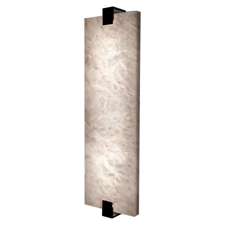 Alabaster Kairo Brass Wall Sconce with Warm White Glow