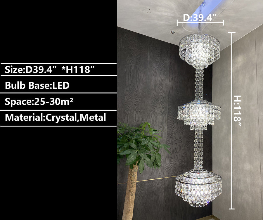 long,crystal, seashells,silver, 3-tiered,staircase,oversized,modern, French,2023 New,round,elegant,chandelier,pendants,dimension,details