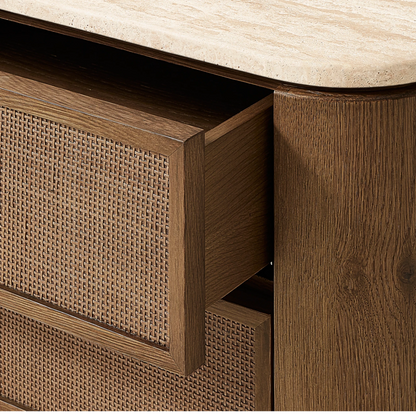 Happyarcadian Travertine Top Oak Bedside Table